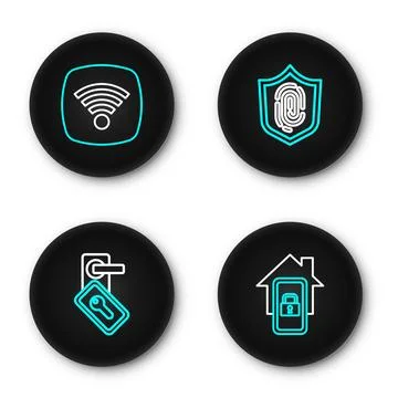 Set line Mobile with smart home, Digital door lock, Fingerprint and Wi-Fi w.. Stock Illustration