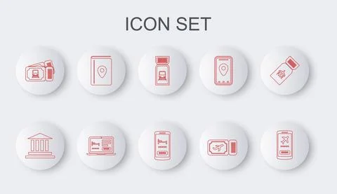 Set line Mobile with ticket, Museum building, Train, Airline, Cover book travel イラスト素材
