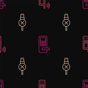 Set line Mobile with wi-fi wireless, No usb cable cord and Digital door lock on Stock Illustration