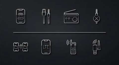 Set line Mobile with wi-fi wireless, Data transfer and storage, No audio jack Stock Illustration
