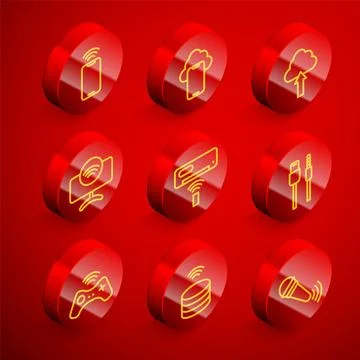 Set line Mobile with wi-fi wireless Cloud technology data upload Smart Tv sys Stock Illustration