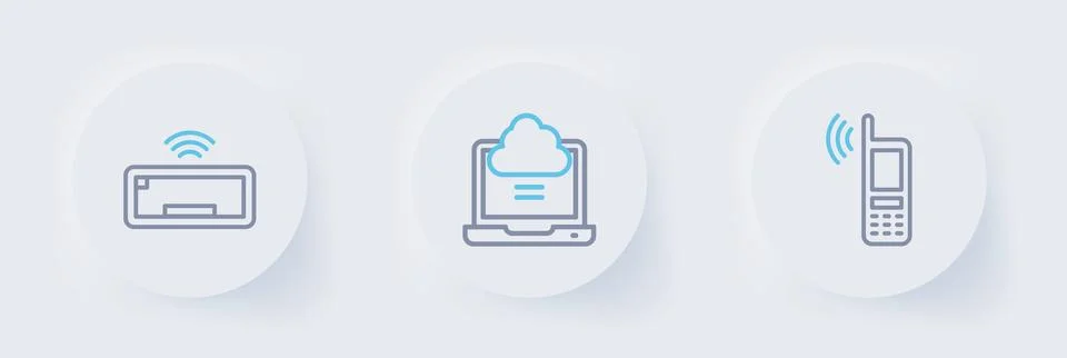 Set line Mobile with wi-fi wireless, Network cloud connection and Computer .. Stock Illustration