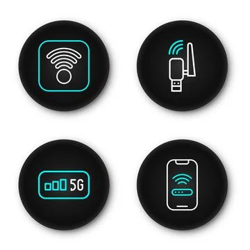 Set line Mobile with wi-fi wireless, 5G internet, Usb adapter and Wi-Fi ico.. イラスト素材