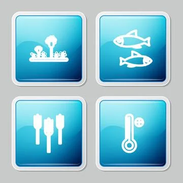 Set line Mold, Fish, Wheat and Medical digital thermometer icon. Vector Stock Illustration