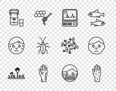 Set line Mold, Hand with psoriasis or eczema, Monitor cardiogram, Can conta.. Stock Illustration