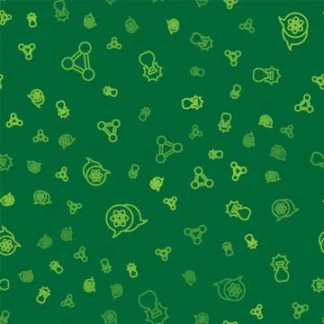 Set line Molecule, Atom and Explosion in the flask on seamless pattern. Vecto 스톡 일러스트