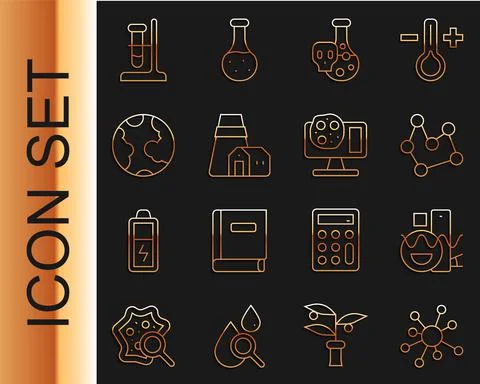 Set line Molecule, Basic geometric shapes, Chemical formula, Test tube with Illustrazione stock