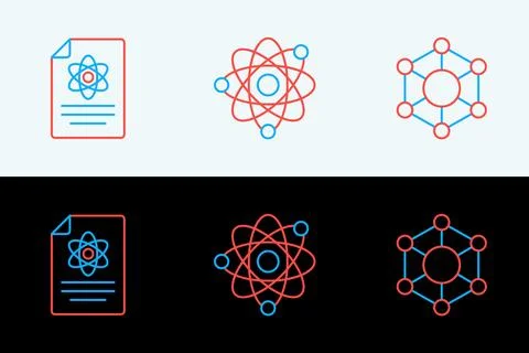 Set line Molecule, Chemistry report and Atom icon. Vector Ilustración de archivo