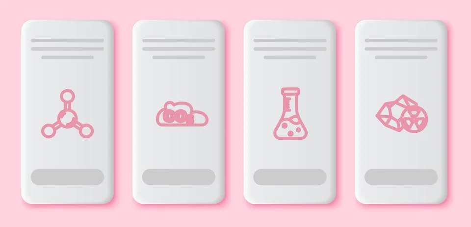 Set line Molecule, CO2 emissions in cloud, Test tube and Radioactive. White Stock Illustration