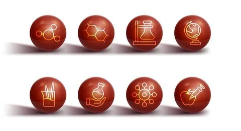 Set line Molecule, Laboratory glassware, Earth globe, Virus, Test tube, Che.. Stock Illustration