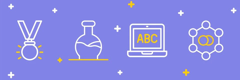 Set line Molecule, Laptop, Test tube and Medal icon. Vector 스톡 일러스트
