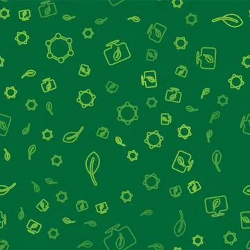 Set line Molecule, Leaf or leaves and Location with leaf on seamless pattern イラスト素材