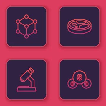 Set line Molecule, Microscope, Petri dish with bacteria and Sulfur dioxide SO2 Stock Illustration