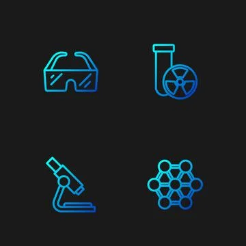 Set line Molecule, Microscope, Safety goggle glasses and Test tube radiation. イラスト素材