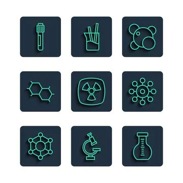 Set line Molecule, Microscope, Test tube, Radioactive, Chemical formula, an.. 스톡 일러스트