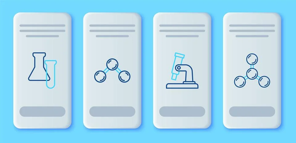 Set line Molecule, Microscope, Test tube and flask and  icon. Vector Stock Illustration