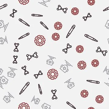 Set line Molecule, Pencil with eraser, Award cup and Gear on seamless pattern Stock Illustration