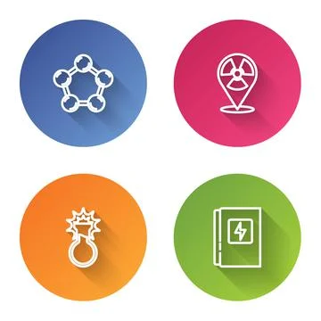 Set line Molecule, Radioactive in location, Test tube and flask and Electrical Stock Illustration