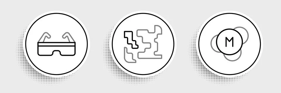 Set line Molecule, Safety goggle glasses and Gaseous icon. Vector Stock Illustration