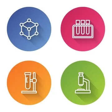 Set line Molecule, Test tube, flask on stand and Microscope. Color circle but Stockillustratie
