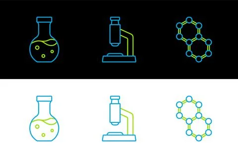 Set line Molecule, Test tube and Microscope icon. Vector 스톡 일러스트