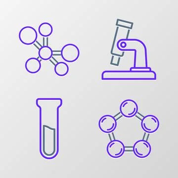 Set line Molecule, Test tube and flask, Microscope and icon. Vector 스톡 일러스트