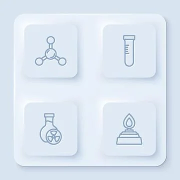 Set line Molecule, Test tube, with toxic liquid and Alcohol or spirit burner Stock Illustration