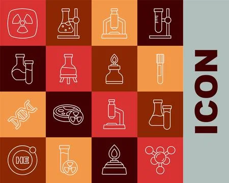 Set line Molecule, Test tube, Microscope, Radioactive and Alcohol or spirit.. Stockillustratie