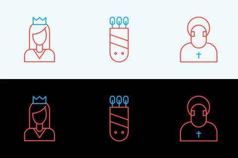 Set line Monk, Princess and Quiver with arrows icon. Vector Stock Illustration