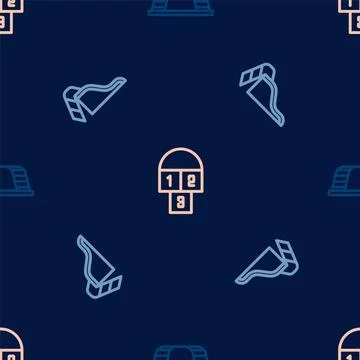 Set line Monkey bar, Slide playground and Hopscotch on seamless pattern. Vect Stock Illustration