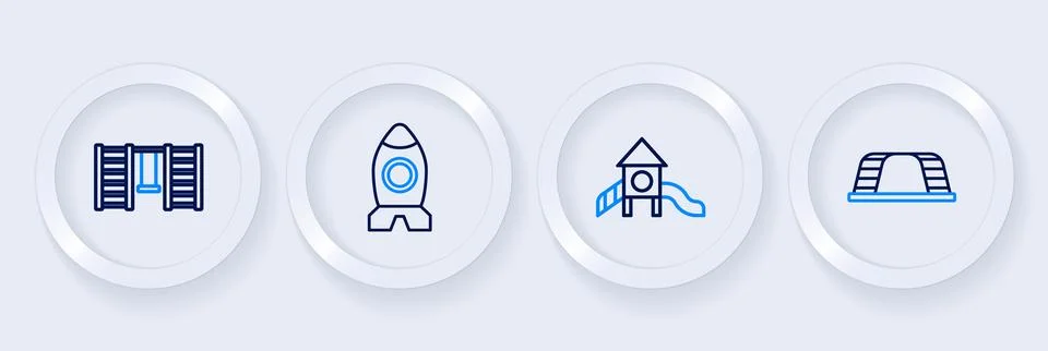 Set line Monkey bar, Slide playground, Rocket ship toy and Swedish wall ico.. Ilustração Stock