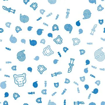 Set line Monkey, Hunter knife and Climber rope on seamless pattern. Vector Stock Illustration