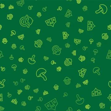 Set line Monkey, Mushroom and Tourist tent on seamless pattern. Vector 스톡 일러스트