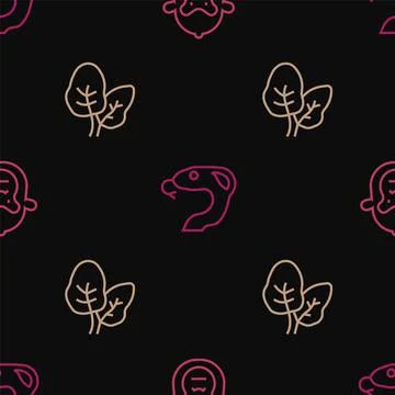 Set line Monkey, Tropical leaves and Snake on seamless pattern. Vector Illustrazione stock