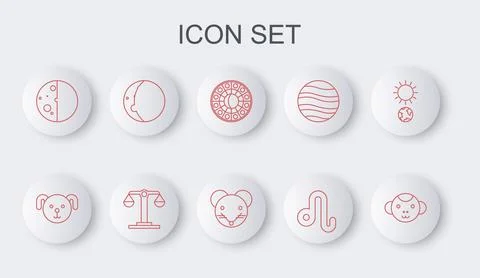Set line Monkey zodiac, Dog, Astrology horoscope circle, Leo, Eclipse of th.. 스톡 일러스트