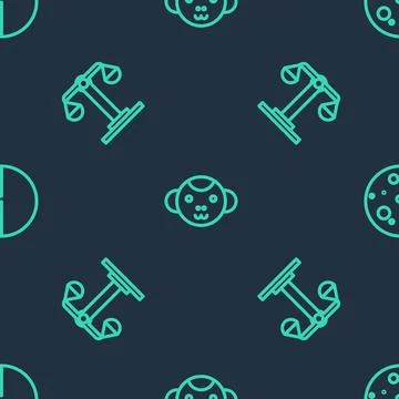 Set line Monkey zodiac, Libra and Eclipse of the sun on seamless pattern. Vector Stock Illustration