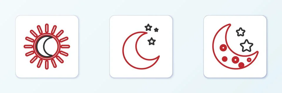 Set line Moon and stars, Eclipse of the sun and icon. Vector Ilustração Stock