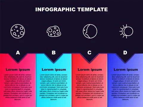 Set line Moon, Asteroid, Eclipse of the sun and . Business infographic template Ilustração Stock