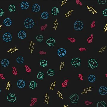 Set line Moon, Cloud with rain, Lightning bolt and Cone meteorology windsock 스톡 일러스트