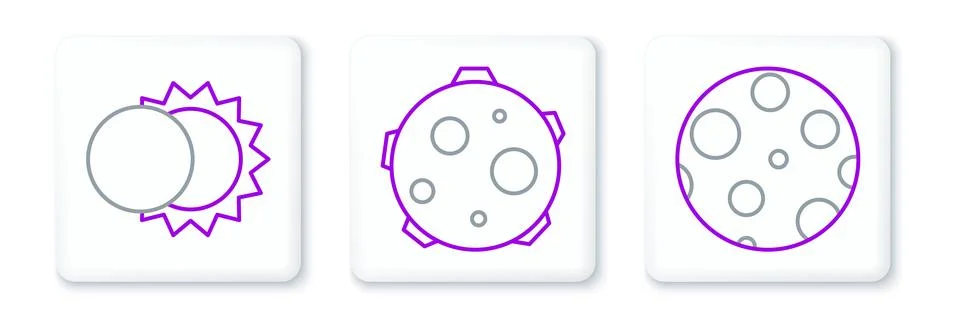 Set line Moon, Eclipse of the sun and UFO abducts cow icon. Vector 스톡 일러스트