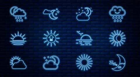 Set line Moon icon, Eclipse of the sun, Cloud with moon and stars, Sunset, .. 스톡 일러스트