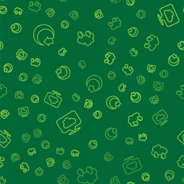 Set line Moon, Location cloud and Cloud with rain on seamless pattern. Vector Illustrazione stock