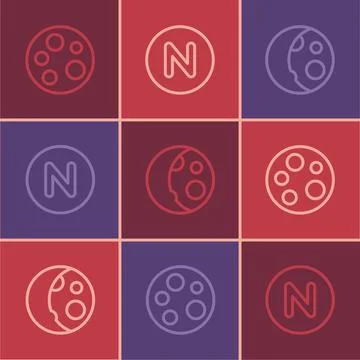 Set line Moon, phases and Compass north icon. Vector Stock Illustration