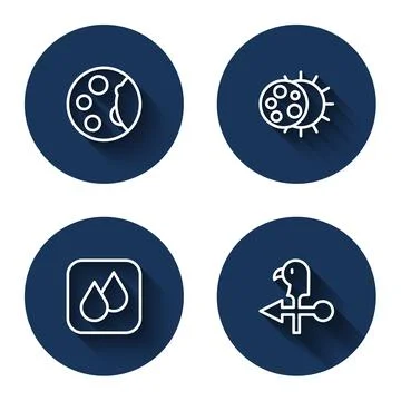 Set line Moon phases, Eclipse of the sun, Water drop and Rooster weather vane Ilustração Stock