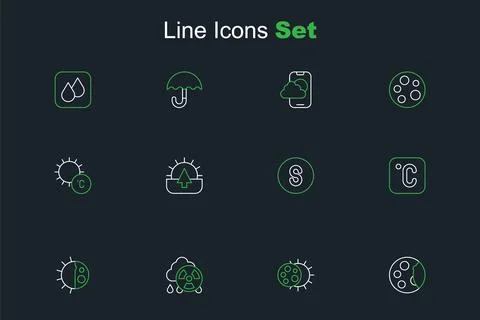 Set line Moon phases, Eclipse of the sun, Acid rain radioactive cloud, Day .. Ilustração Stock