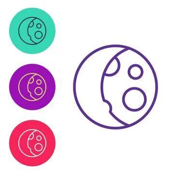 Set line Moon phases icon isolated on white background. Set icons colorful Ilustração Stock