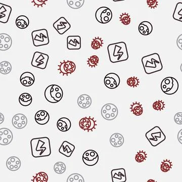 Set line Moon phases, Lightning bolt, and Eclipse of the sun on seamless pattern 스톡 일러스트