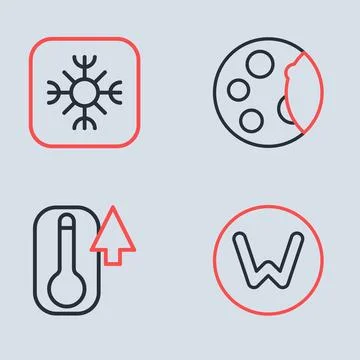 Set line Moon phases, Thermometer, Compass north and Snowflake icon. Vector Stock Illustration