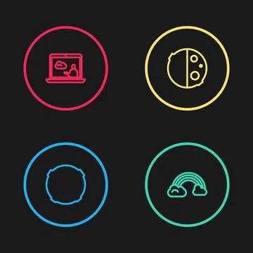 Set line Moon, Rainbow with clouds, Eclipse of the sun and Weather forecast icon Illustrazione stock