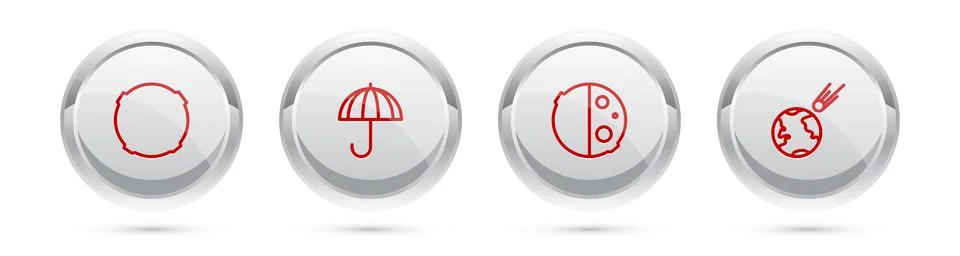 Set line Moon, Umbrella, Eclipse of the sun and Comet falling down fast. Silv Ilustração Stock